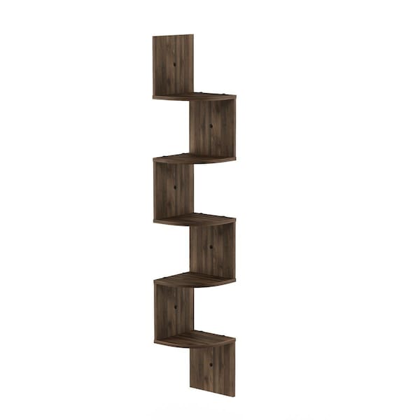 Furinno Furinno FR16122CWN 5 Tier Wall Mount Floating Radial Corner Shelf; Columbia Walnut FR16122CWN - main